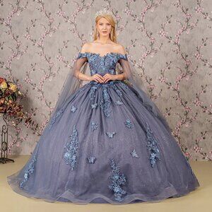 New Off Shoulder Butterfly Embellished Quinceanera Gown w/ Lace Up Back GL3181